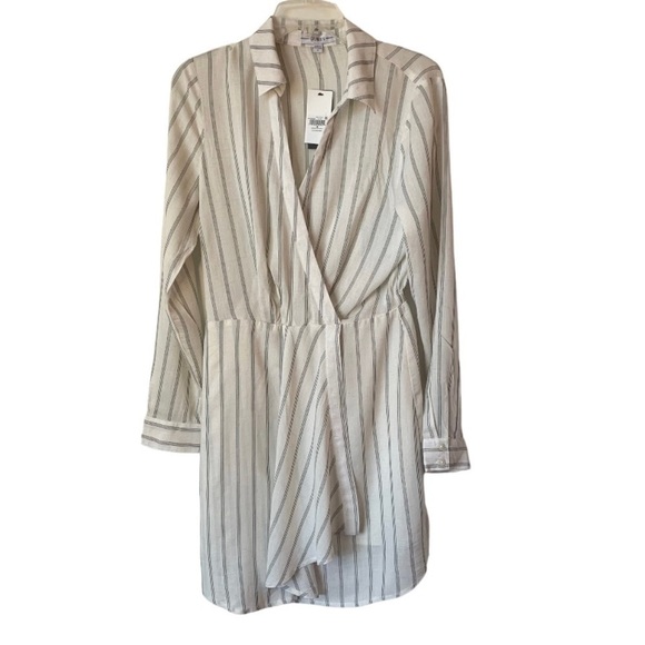 GUESS Rayon LINEN BLEND A-Line Cream Gray Dress Size Medium 8/10 NEW - Picture 2 of 10